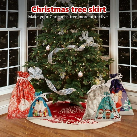 HMGDFUE Christmas Tree Skirts 48 Inch Flannel Tree Skirts for Merry Christmas Party Christmas Tree Skirt Decorations with Five Candy Bags